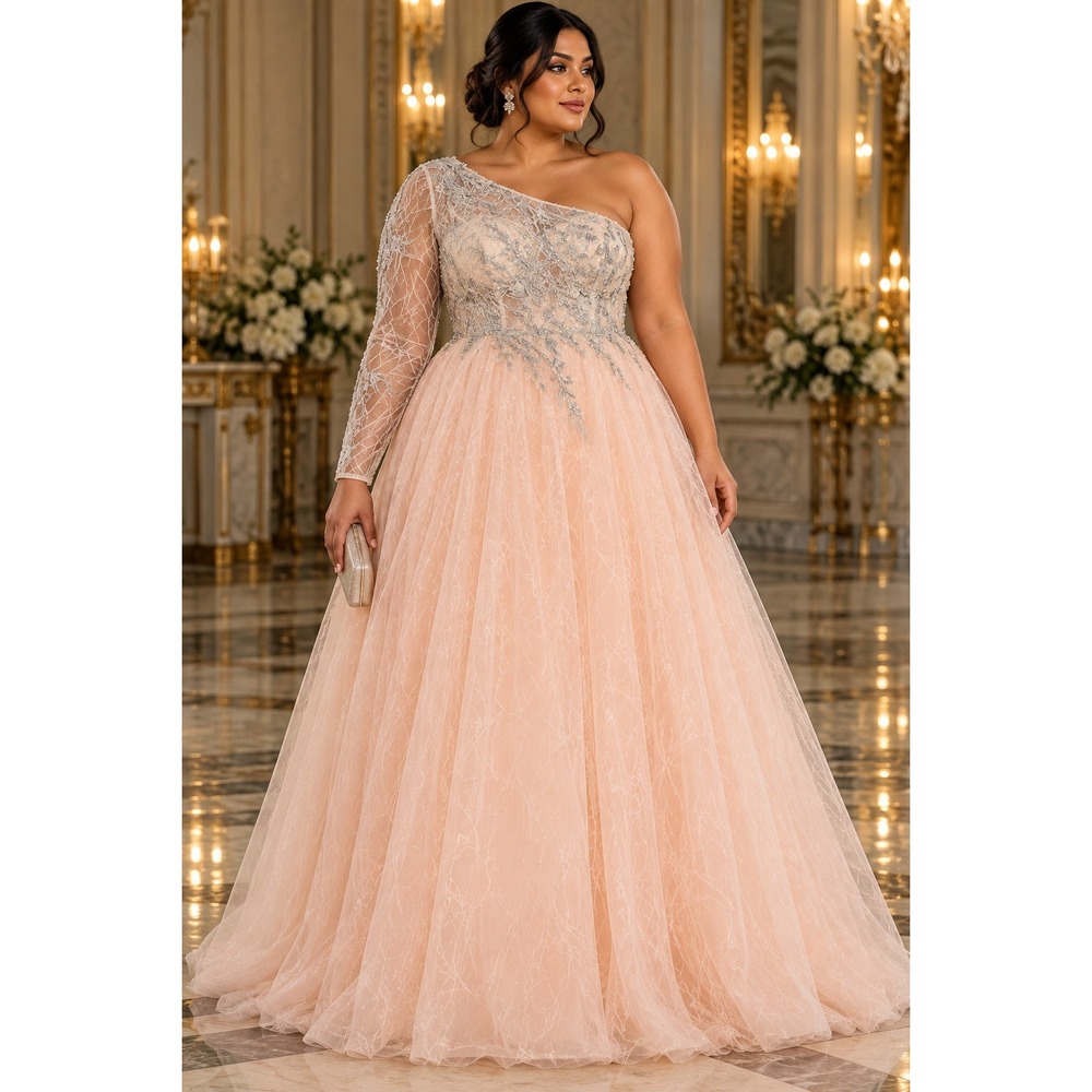 Mac Duggal 20232 Ballgown 16 Dusty Rose‎ Embroidered One Shoulder Formal Dress